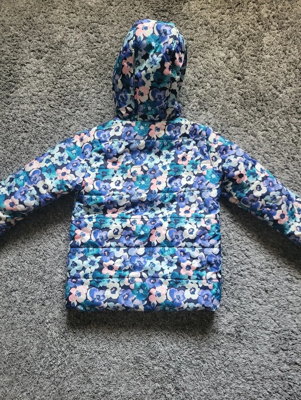 Gymboree Floral Hooded Puffer Jacket Size 4/5T Zipper Closure Functional Pockets